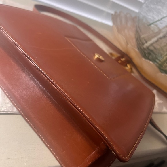 CHRISTIAN DIOR KISS-LOCK CLUTCH / CROSSBODY BROWN LEATHER